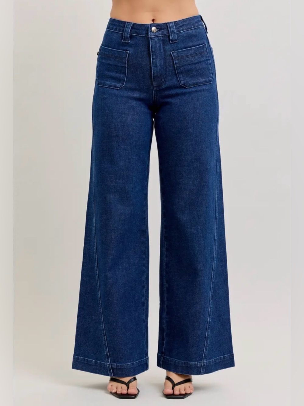 NWT Judy Blue Front Patch Pocket Wide Leg Jeans Twist Seam Optional IronOn Patch